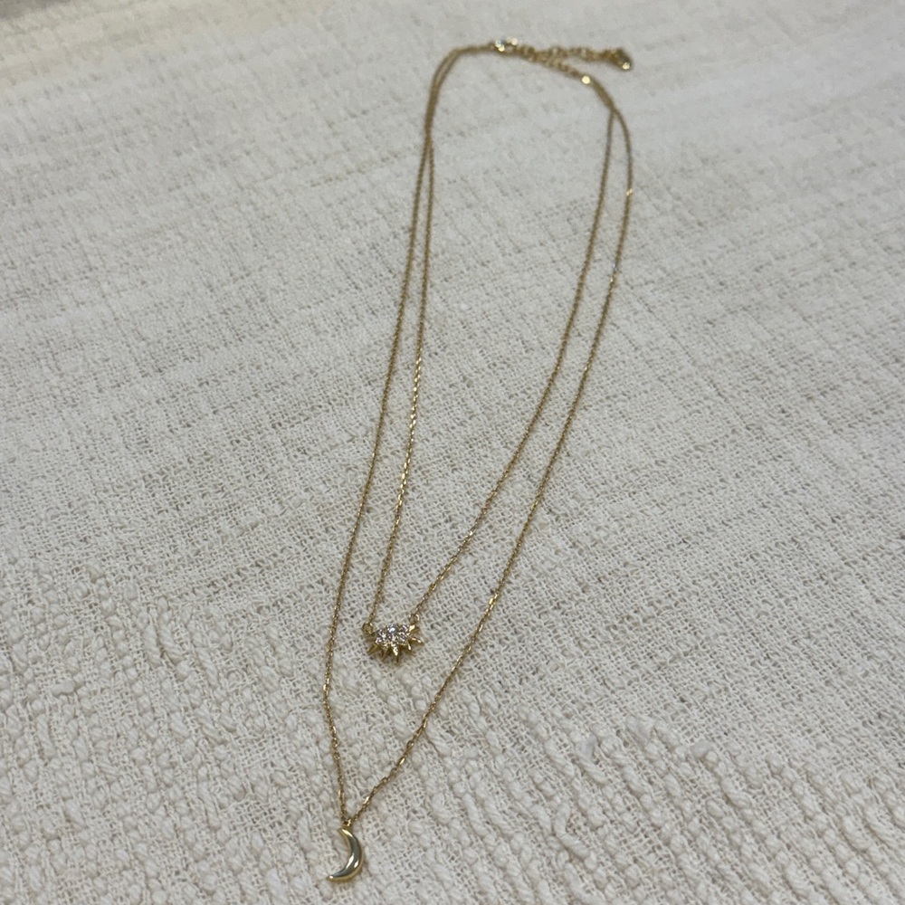 Lucky Brand 14K Plated Pavé Sun & Moon Layering Necklace